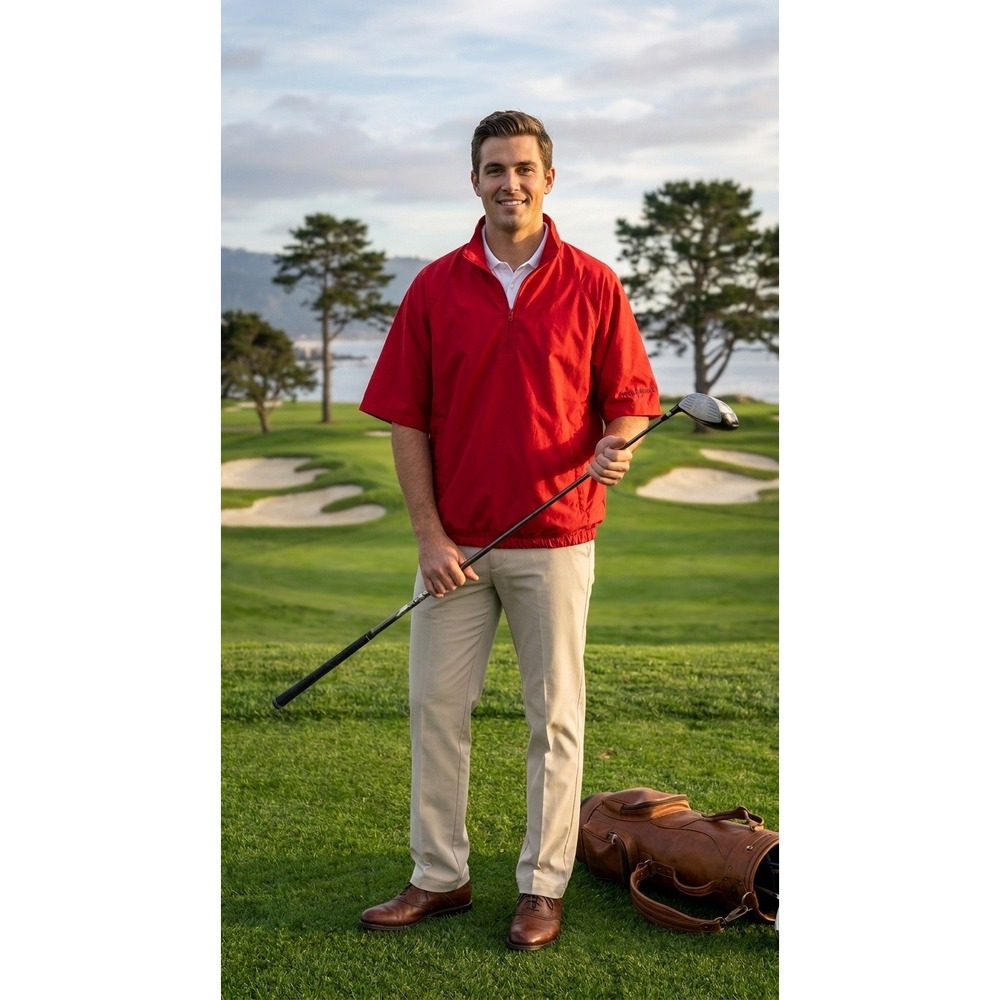 Pebble Beach Windbreaker Jacket Mens XL Red Short Sleeve Golf Water Resistant